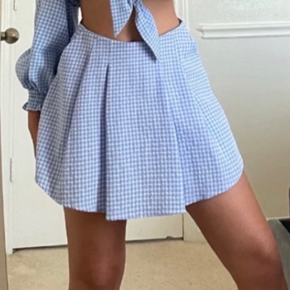 Zara Gingham Plaid Blue White Skort